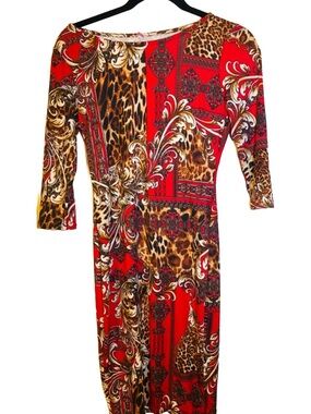 Women’s Colorful Got Style Red Pattern Bodycon Dress, M